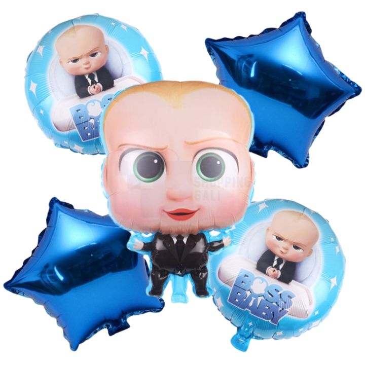 Boss Baby Foil Balloon Set - 16 Inch - Balloon Decoration Items - Blue - Boys - Pack Of 5 Foil Balloons