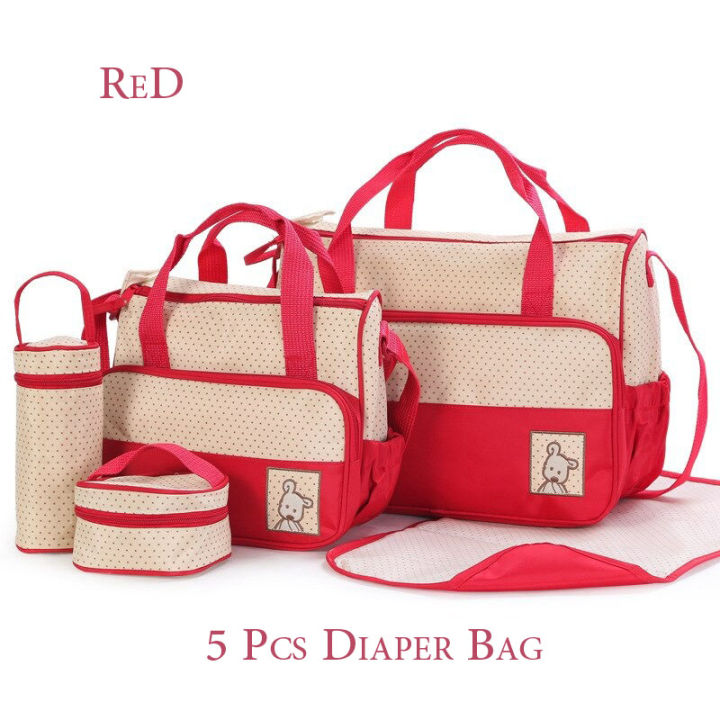 5Pcs%20Baby%20Diaper%20Bag%20Portable%20Multi%20Functional%20Waterproof%20Red%20/%20Diaper%20Baby%20Bag%20Set%205%20Pcs%20-%20Image%202