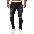 2021 Men's Stretch Skinny Ripped Jeans, Super Comfy Distressed Denim Pants with Destroyed Holes. 