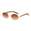 New Metal Frame Sunglasses Vintage Wooden Glasses Legs Neutral Round Frame Sunglasses Small Frame Women's Trendy Accessories. 