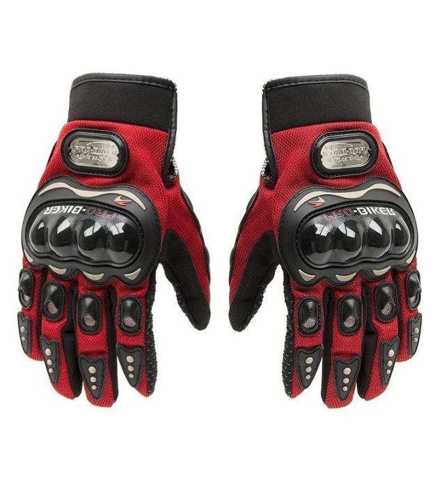 Motorbike Carbon Fiber Powersports Racing Gloves - Red
