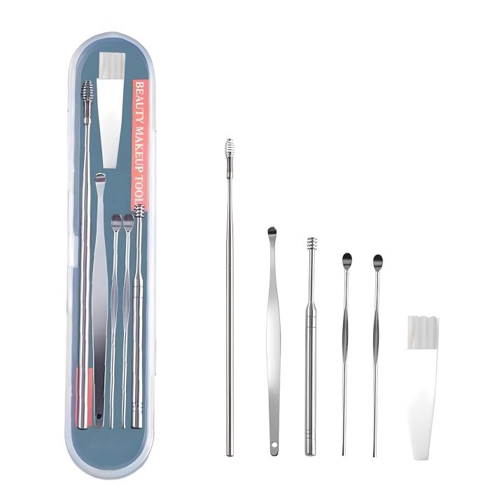 Ear Cleaning tool ,Ear wax remover Stainless Steel tool kit, Reusable Ear cleaner buds ,ear cleaner gadgets home, spring ear pick, wax remover for ears with Case(6pc)