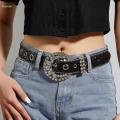 Rhinestone Belt PU Leather Belt Eyelet Belt Sequin Belt for Trousers Dress Skirts , Black. 