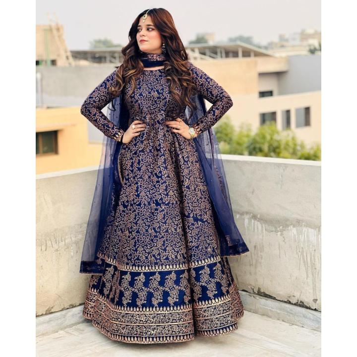 Stylish Heavy Printed Frock for Women with Dupatta Trouser 3 Piece Suit Fancy Wedding Dresses for Women Daraz.pk