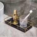 iron art wire vanity organizer rack with marbling glass tray for countertop. 