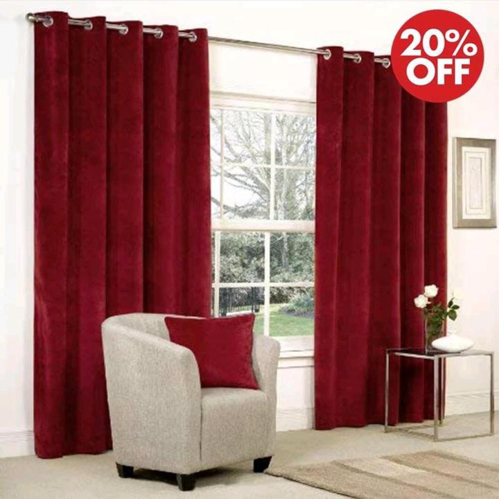 Red Velvet Ready Made Eyelet Curtains - Pair