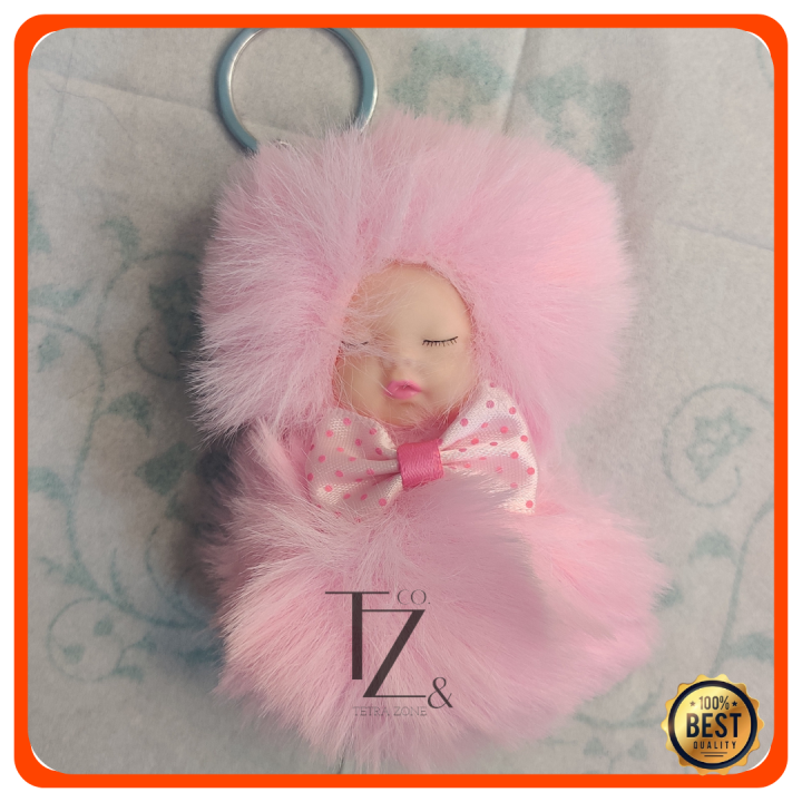 Fluffy Faux  Cute Sleeping Baby Keychain for Girls Ladies Bags Keys | Key Chain | Ladies Key Chains | Tetra Zone