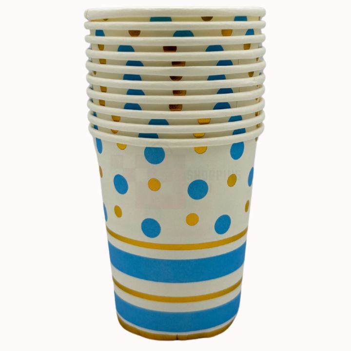 BLUE GOLDEN DOT PAPER CUPS - PACK OF 10 PAPER CUPS - BLUE GOLDEN THEME PAPER CUPS