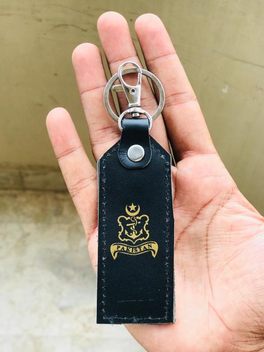 Leather key chain / Pak navy logo embossed / shiny touch / pure leather / Unisex / steel ring & steel carrier / easy to carry / solid color / water resistant