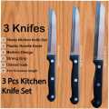 3 Pcs Kitchen knife set best quality imported knife for multi purpose cooking knives vegetable knives. 