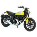 Ducati Scrambler Yellow and Silver Bike with Plastic Display Stand 1/18 Diecast Motorcycle Model by Maisto. 