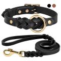 Soft Real Leather Dog Collar and Leash Set Adjustable Braided Dogs Collars 150cm Lead Rope for Medium Large Dogs German Shepherd. 