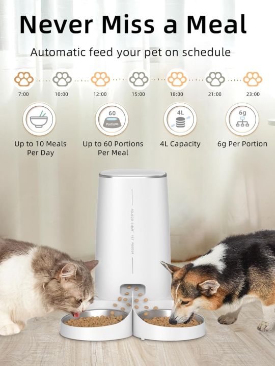 ROJECO%20Automatic%20Cat%20Feeders%20for%202%20Cats,%204L%20Cat%20Food%20Dispenser%20with%20APP%20Control,%20Double%20Stainless%20Steel%20Bowls,%20Dual%20Power%20Supply%20and%20Low%20Food%20Alarms,%202.4GHz%20Wi-Fi%20Enabled%20Pet%20Feeder%20for%20Cats%20and%20Dogs%20-%20Image%208