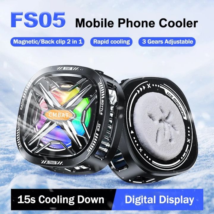 100%new celebrity trend+In stock+COD FS05 Mobile Phone Cooler Magnetic/Back-clip 2 IN 1 Semiconductor Cooling Fan Radiator for IOS Android Digital Display Heat Sink