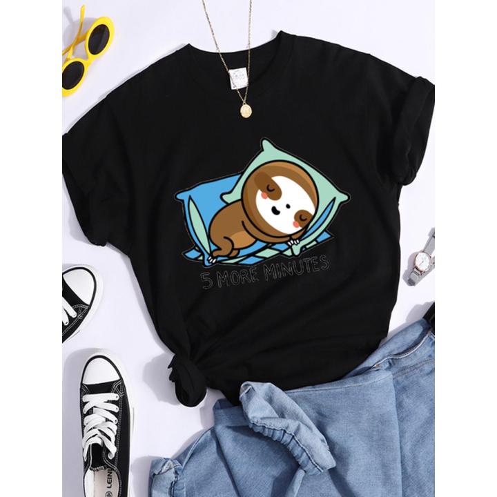 5 More Minutes To Go To Work Print T Shirt Women Street Sport Tshirt Fashion Summer Tee Clothing Breathable Cool T-Shirts Women
