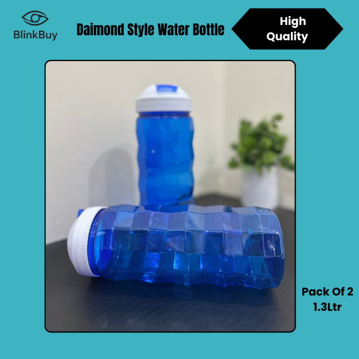 Pack of 2 Diamond Style Unbreakable Refrigerator Water Bottle  Classic Fridge Water Bottles  1.3 Liter Each, Leak-Proof BPA Free Plastic Water Bottles for Refrigerator