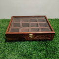 Spice Container ( Masala Box ) Made of Pure Rose Wood with Hand Carving Having 12 removable boxes with capacity of over 100 Gram (Powder Spices) with Glass Lid and one Spoon. 