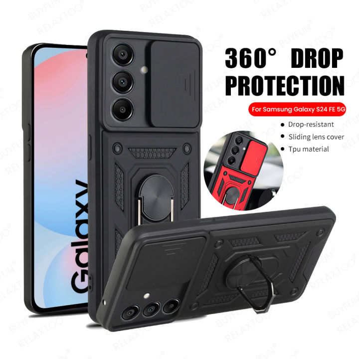 Samung S 24 FE S24FE Case Push Pull Camera Protection Cover For Samsung Galaxy S24 FE 5G Magnetic Holder Ring Shockproof Coque