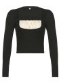 Rapcopter y2k Frill Crop Top Bow Cute T Shirt Patched Black Full Sleeve Pullovers Retro Grunge Fairycore Korean Tee Women Chic. 
