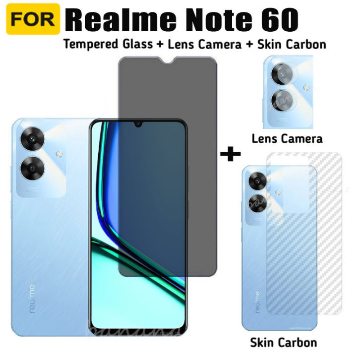 Realme Note 60 Anti-Spy Tempered Glass for Realme Note 50 Privacy Screen Protector 3 in 1 Carbon Fiber Film and Camera Protector