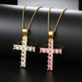 Christian Cross Women's Neck Chain Hippie Men Necklace Jewelry Pink Cubic Zirconia Iced Out Pendants Gold Color Choker KBN406. 