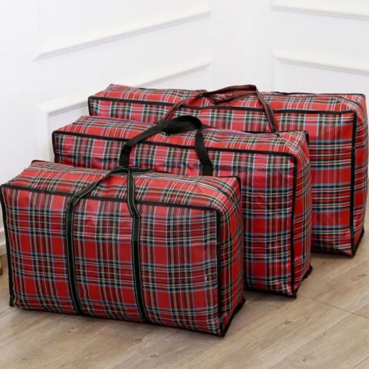 Heavy Duty Extra Large Storage Bags Plaid Moving Bags Totes with Zipper for Clothing Blanket Storage Bags College Supplies Boxes