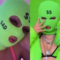Neon Green Balaclava Hat Fashion Women Sad Dollar Embroidery Three-hole Ski Mask Full Face Cover Warm Knitted Army Tactical Mask. 