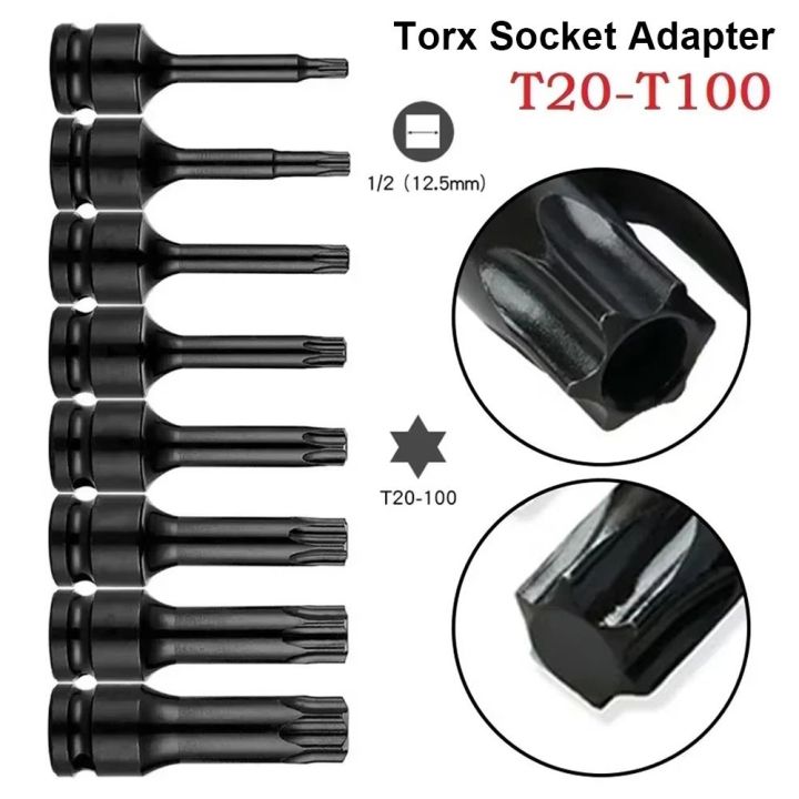 1Pcs New Metric 1/2 Inch Shank Electric Drill Socket Adapter Long Bit 78mm Length Torx Socket Cr-Mo Steel T20-T100 Socket Wrench