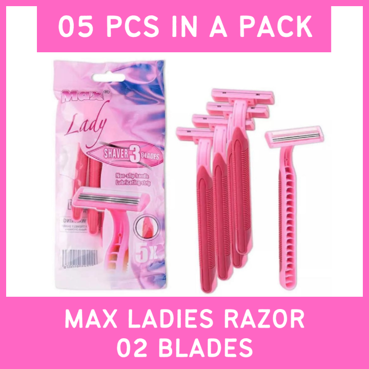 MAX Lady Razor - 2 Blades (5 Pcs Pack) | Disposable Body Shaving Trimming | Ladies / Lady Womens Girls Shaver |  Women Razors Pack | Hair Remover Tool | Ladies Razer | Shave Body Razor | Razor for Women Female Hair Removal