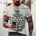 2022 Men's Summer Personality Youth World Map 3D Printing Ocean Anchor O Neck Short Sleeve T-Shirt. 