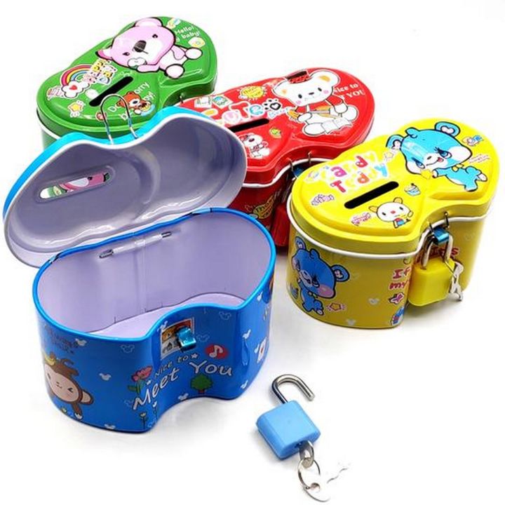 Kids steel metal money box for kids with lock system