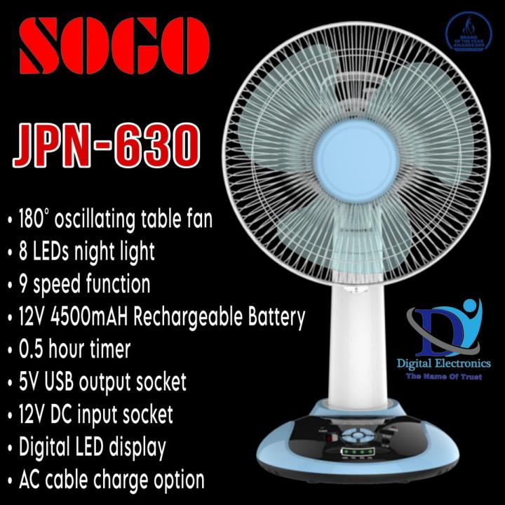 Sogo Rechargeable Table/Desk Fan (JPN-630)