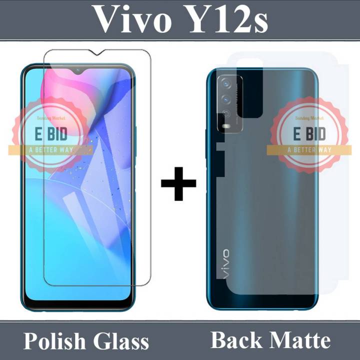 Vivo Y12s Protector Tempered Glass + Vivo Y12s Back Matte Protector Skin