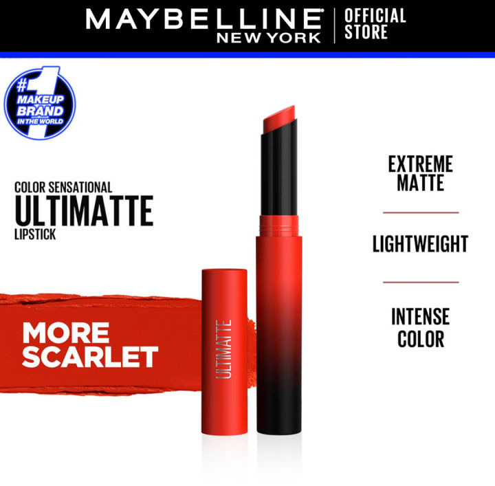 Maybelline New York Color Sensational Ultimatte Slim Lipstick, non-drying formula - More Scarlet