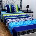 BeQuest Cotton Single Bed Sheet Set with Colorful Pillow - Stitched. 