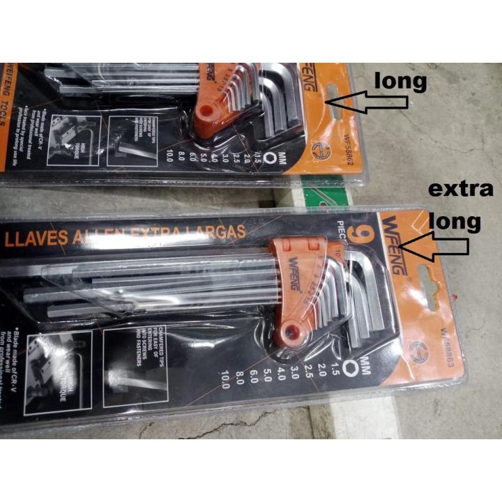 9pcs End Hex Key Set Extra Long Arm Allen Wrench Metric Chrome Vanadium Driver Tool L Type With Rack 1.5 - 10mm Sizes
