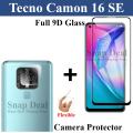 Tecno Camon 16 SE Tempered Glass HD 9D Curved Glass Protector Edge To Edge Full Glue + Flexible Camera Protector 9H Gorilla Protector For Tecno Camon 16 SE. 