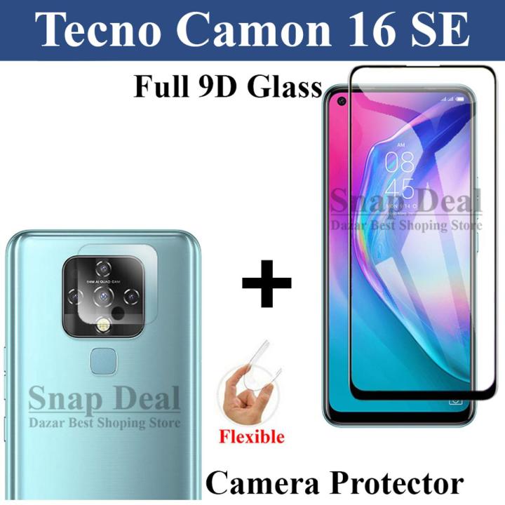 Tecno Camon 16 SE Tempered Glass HD 9D Curved Glass Protector Edge To Edge Full Glue + Flexible Camera Protector 9H Gorilla Protector For Tecno Camon 16 SE