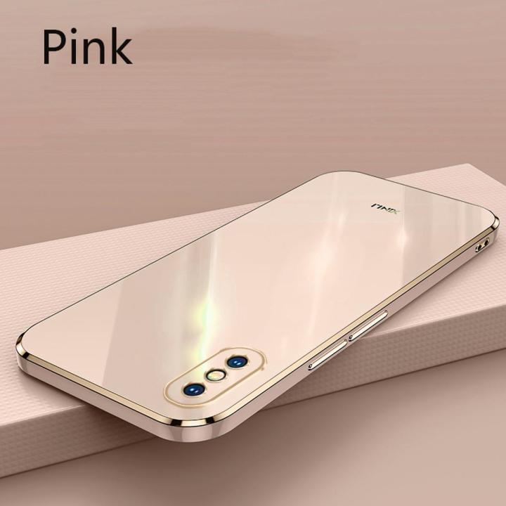 Olige Luxury 6D Plating Case For Apple iPhone X XS with Ring Silicone Square Frame Soft Phone Case Shiny Bling Back Cover