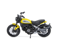 Ducati Scrambler Yellow and Silver Bike with Plastic Display Stand 1/18 Diecast Motorcycle Model by Maisto. 