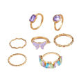 Fashion Luxury Purple Ring Girl Ring Jewelry Set 7pcs New Fashion Women Ring Personality. 
