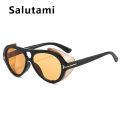 New Luxury Brand Punk Sunglasses For Women Vintage Thick Sun Glasses Men Retro Round Black Yellow Gradient Eyewear Female Shade. 