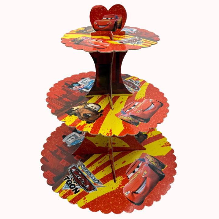 CARS THEME CUPCAKE STAND - 3 TIERS CUPCAKE STAND - CARS CUPCAKE STAND FOR TABLE DECORATION