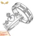 Silver Plated Prince Princess Imperial Crown Adjustable Couple Ring. 
