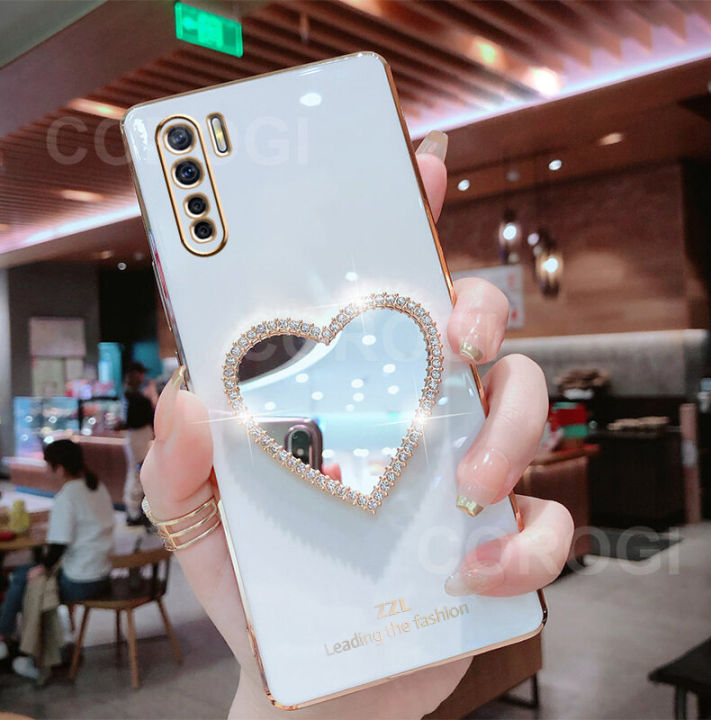 For%20OPPO%20F15%20Cover%20with%20Makeup%20Mirror%20Shiny%20Plating%20Square%20Bumper%20Girls%20Phone%20Case%20Soft%20TPU%20Silicone%20Shockproof%20Protective%20Back%20Cover%20-%20Image%202