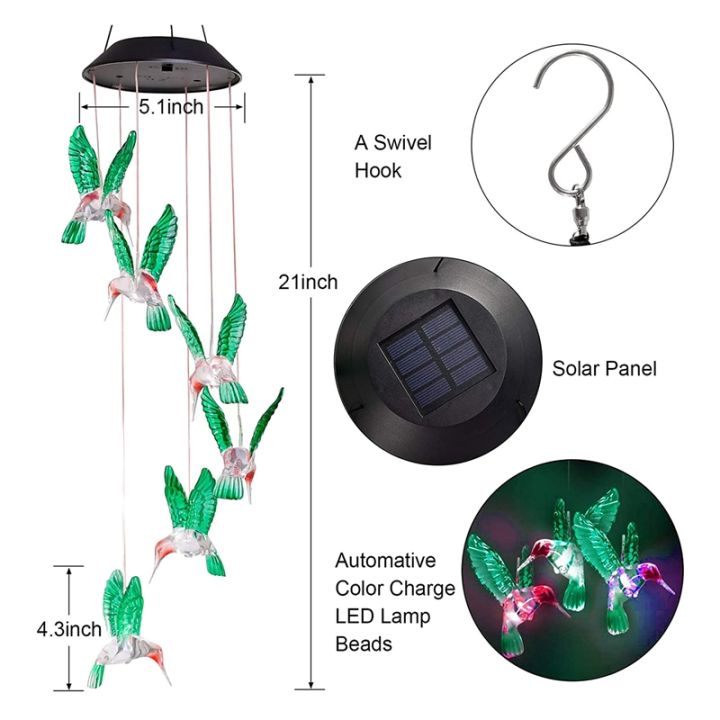 LED Solar Hummingbird Wind Chimes Mothers Day Birthday Women Grandma Best Gifts Indoor Outdoor Decor Yard Decorations