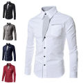 Men Dress Shirt Color Block Turndown Collar Buttons Shirt. 