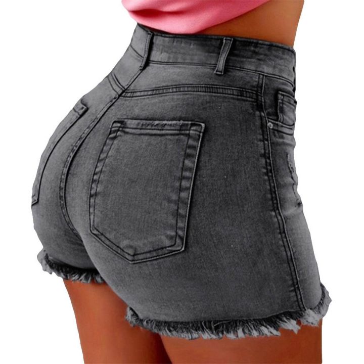 Women's denim shorts Summer Lady Clothing High Waist Denim Shorts Women's Fringe Frayed Ripped Jeans Hot Shorts With Pockets