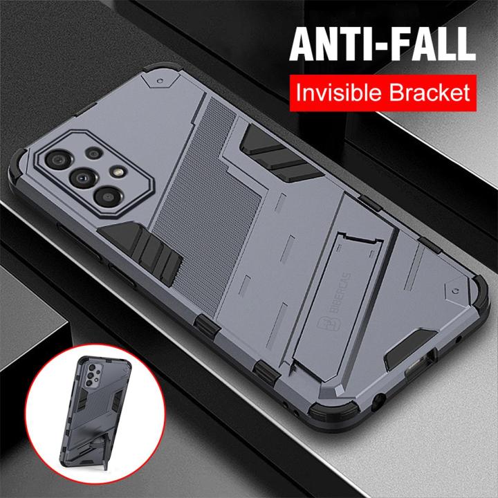 Relaxtoo For Samsung Galaxy A72 4G 5G Punk Phone Case For SamsungA72 GalaxyA72 4G 5G Case Cover Hard Shockproof TPU Back Cover Metallic Stylish Shockproof Phone Safety Case With Holder