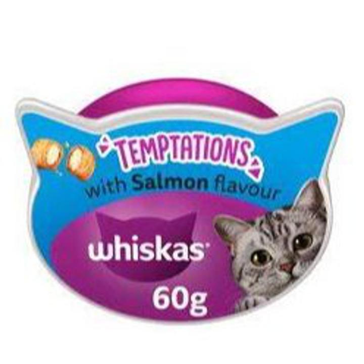 WHISKAS TEMPTATIONS WITH SALMON- 60 GRAMS – PACK OF 8 – 8 X 60 GRAMS
